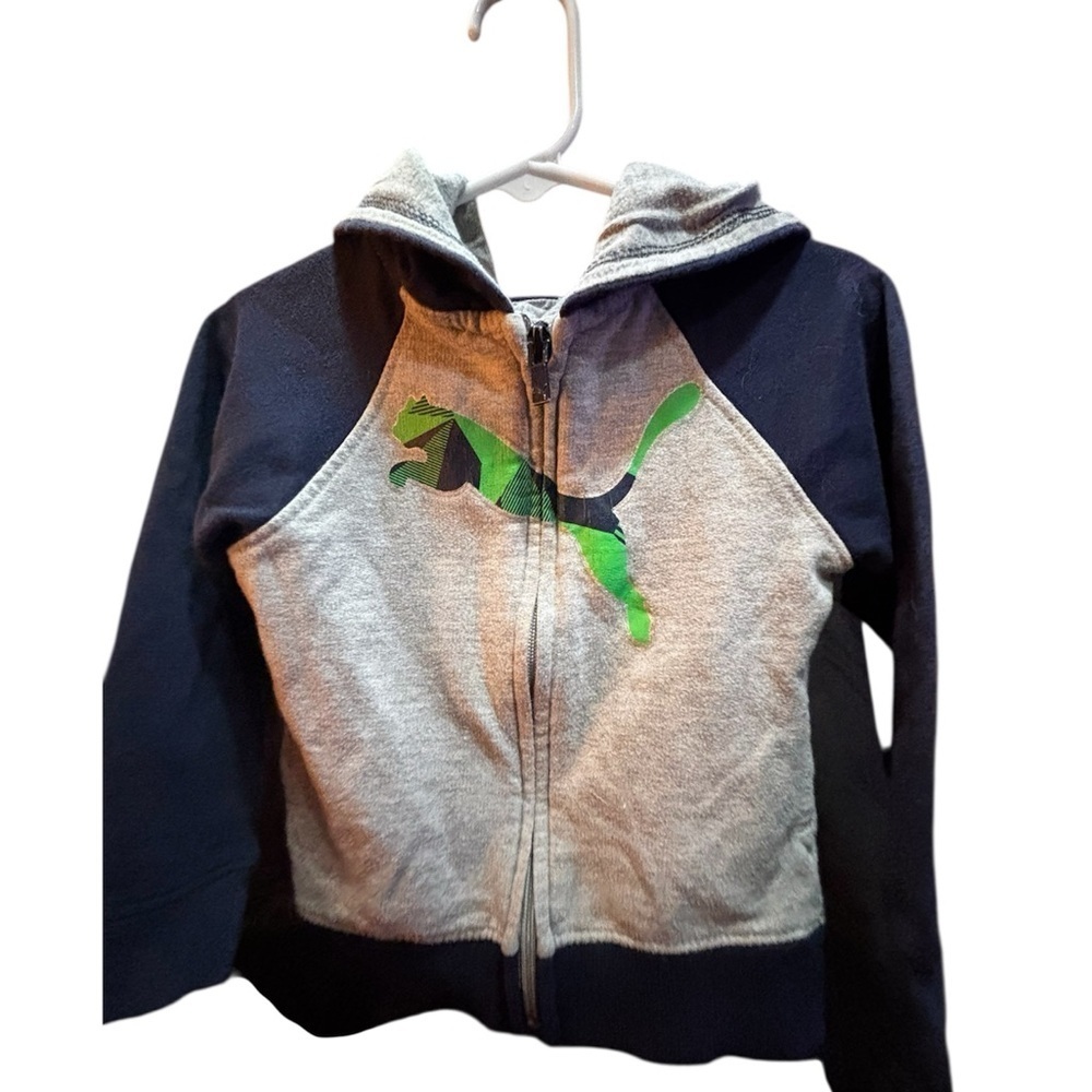 Puma Gray and Blue Zip-Up Hoodie with Graphic Detail